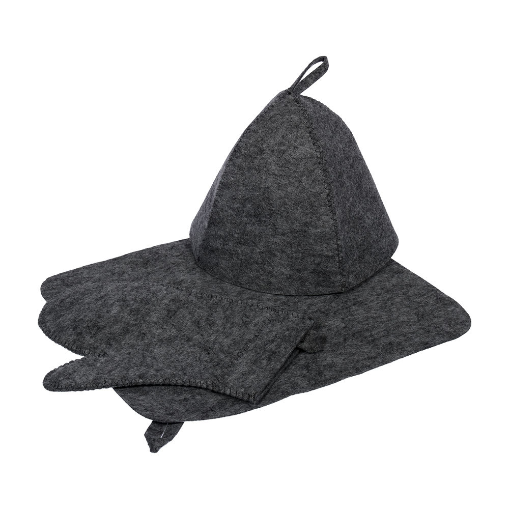 Набор из 3-х предметов для бани Hot Pot: шапка, коврик, рукавица (серый)